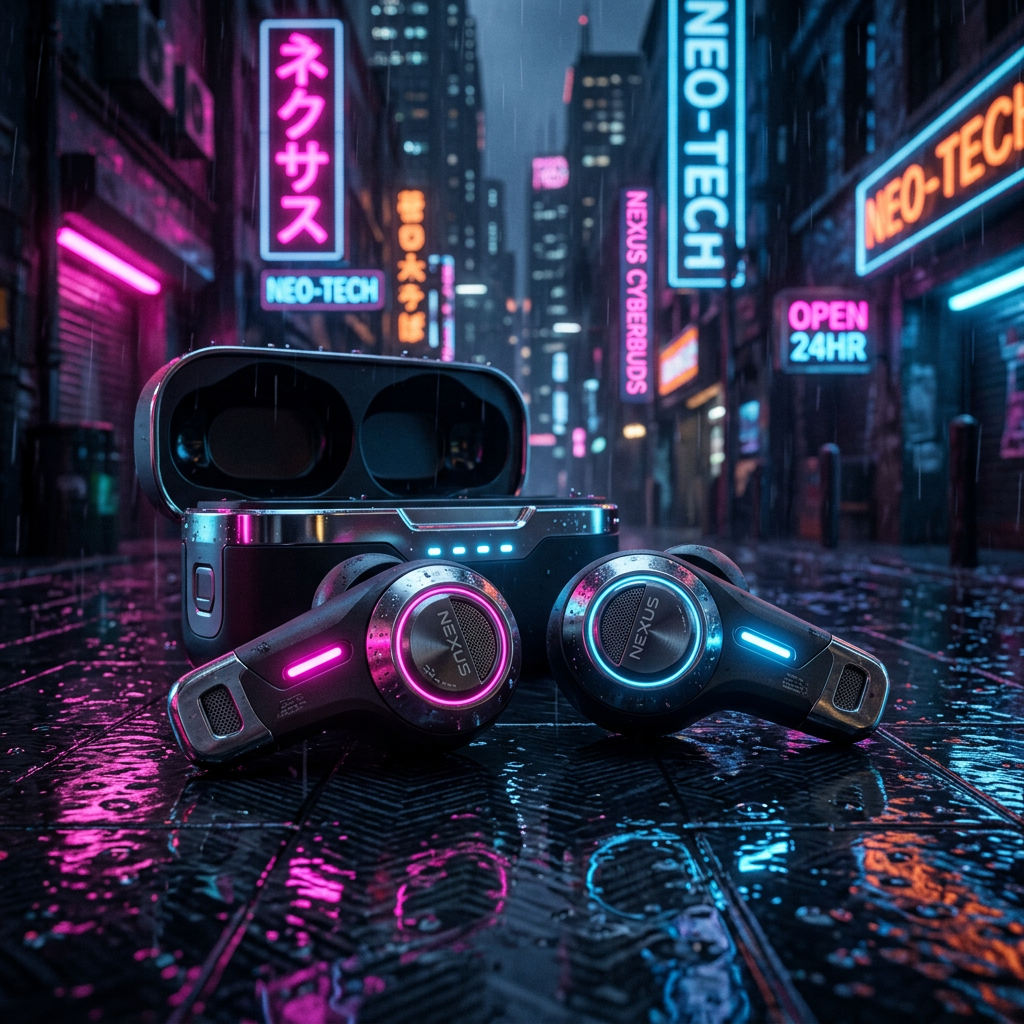 Wireless Earbuds in Neon Cyberpunk style